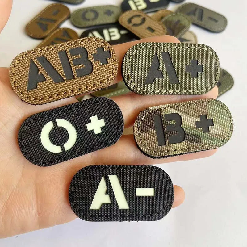 Reflective Glow-in-the-Dark Blood Type Tactical Patches with Hook and Loop Backing
