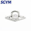 Stainless steel U-shaped hooks with mounting hardware for securing items.