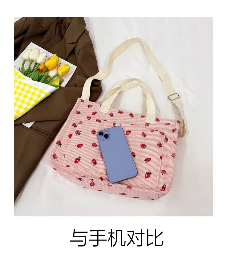 Strawberry Bowknot Canvas Tote Bag