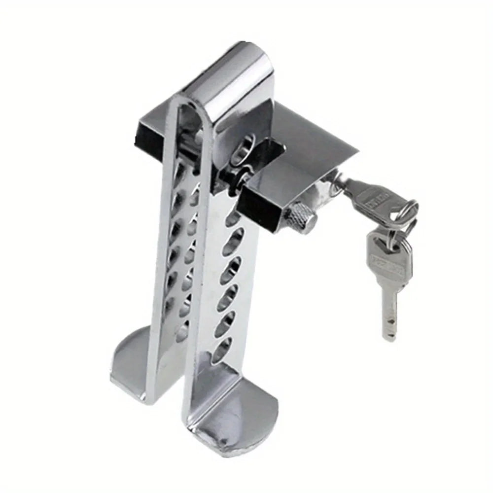 Heavy-duty stainless steel adjustable brake pedal lock for vehicles