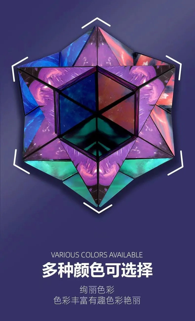 A colorful magnetic geometry cube puzzle showing various facets and shapes.