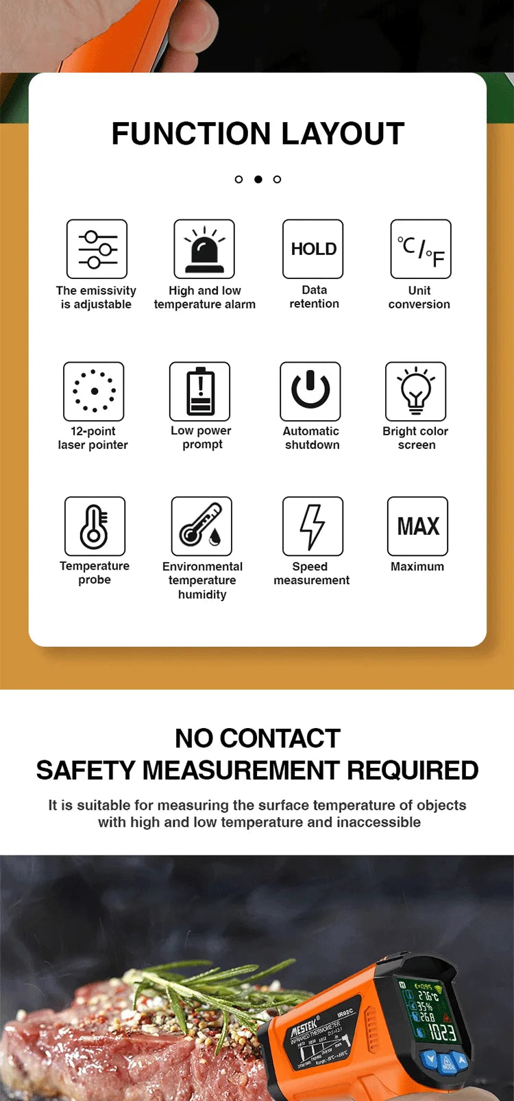 High-Temperature Infrared Thermometer with Color Screen and Humidity Sensing