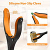 Orange silicone non-slip claws on a heavy-duty reacher grabber tool for picking up small and slippery items