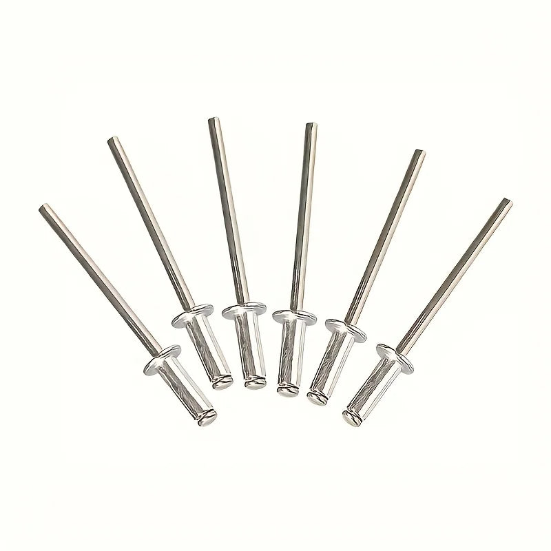A set of heavy-duty pop rivet gun rivets and tools.