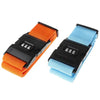 Adjustable luggage strap with combination lock in orange and light blue colors