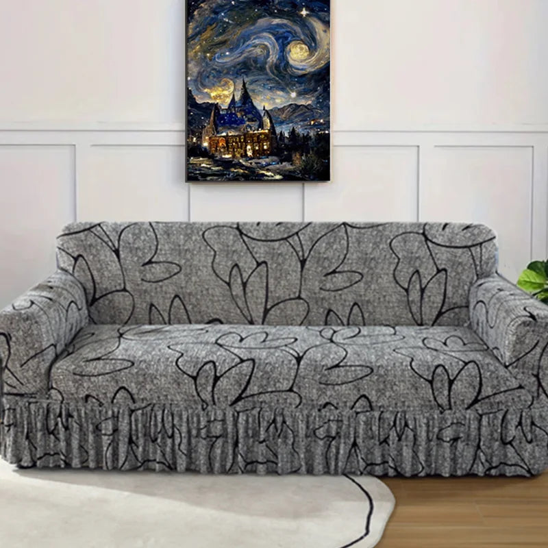 Elastic Pleated Sofa Cover – Stretchy 3-Seat Protection with Floral Design