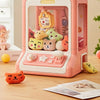 A pink mini claw machine toy featuring various animal figures with lights and music.