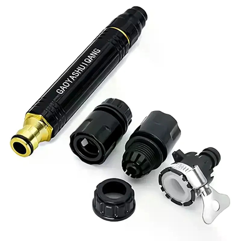 Black adjustable high-pressure water spray nozzle for car washing and garden watering