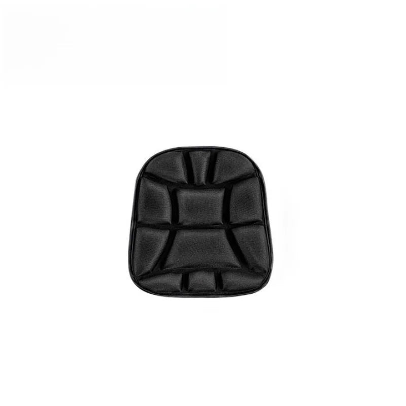 Black ergonomic 3D motorcycle seat cushion made of breathable EVA foam for comfort.