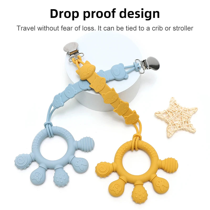 Silicone Baby Teether Ring with Sensory Beads