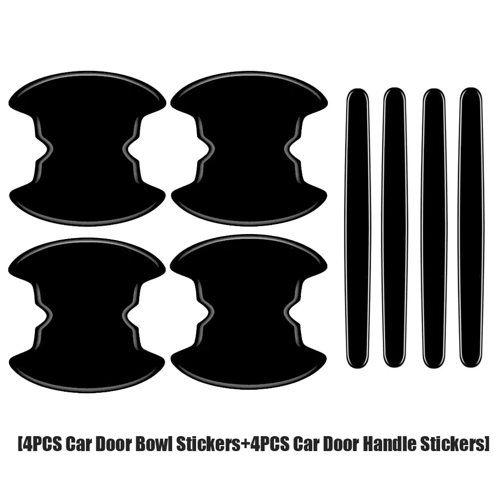 Four sets of car door bowl and handle stickers for scratch-proof protection