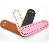 Three oval PU leather bags in brown, cream, and pink with studs for DIY crafting