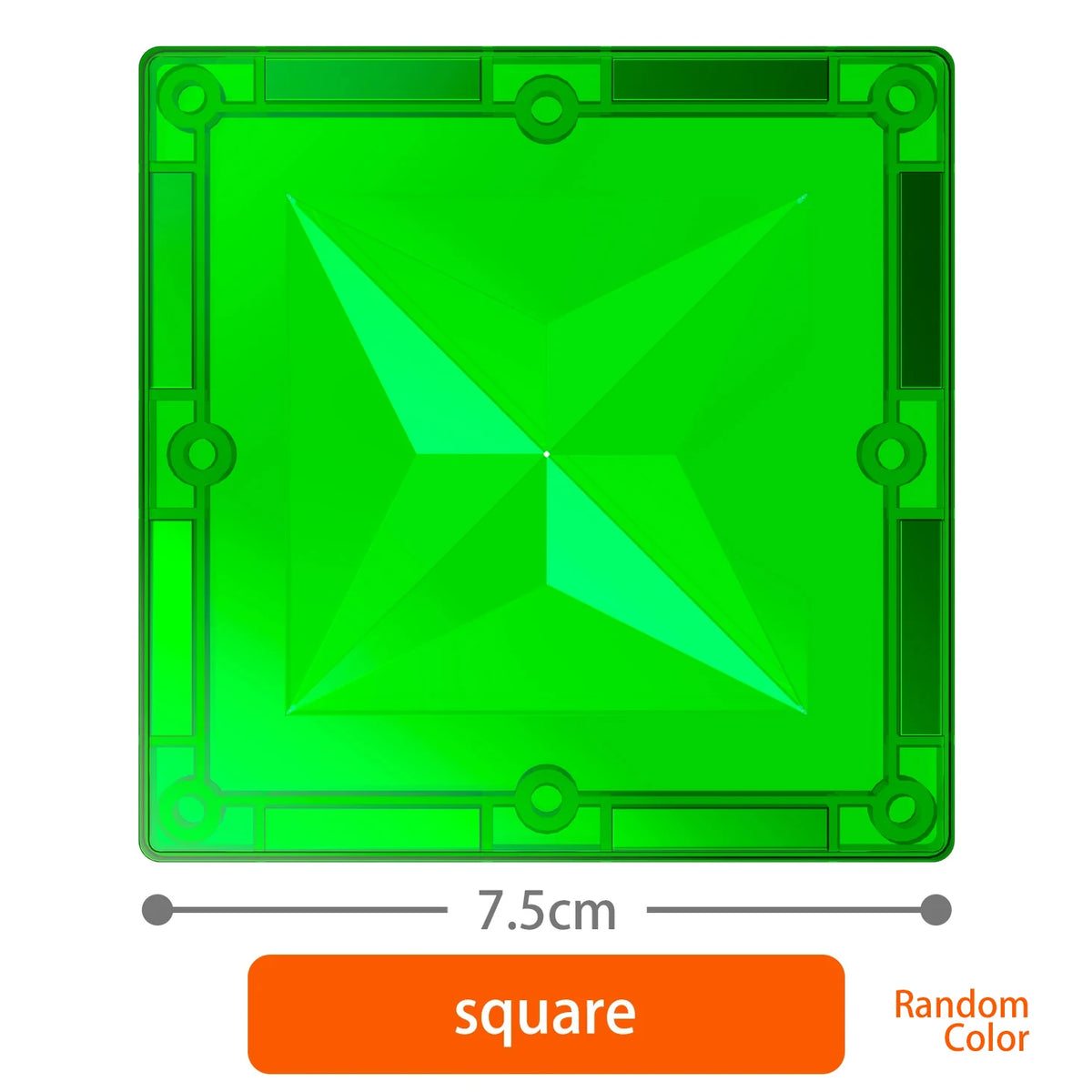 A square green magnetic building tile with a diamond pattern.
