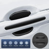 Close-up view of carbon fiber car door handle protectors with night reflection and Qlok install features