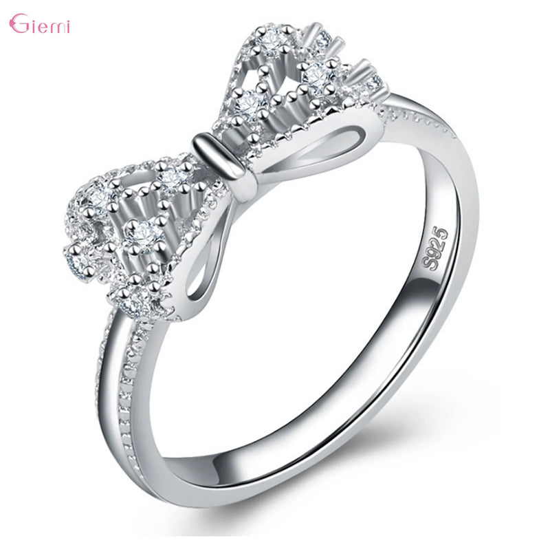 925 Sterling Silver Bowknot Ring with Cubic Zirconia