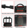 A padded tool belt featuring removable sections, D-rings, and a heavy-duty metal buckle with reinforced stress points.