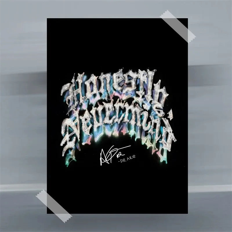 Album art featuring stylized white and blue text on a black background for Drake's music.