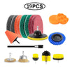 A set of 19 drill brush cleaning tools including various brushes and extensions for home and auto detailing.