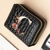 Alphabet Flower Double-Zip Card Wallet with Secure Clasp