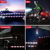 Four images showing various vehicles and boats equipped with DOT-certified reflective safety tape for visibility.