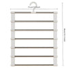 A white multi-layer trousers hanger with twelve horizontal bars for hanging clothes.