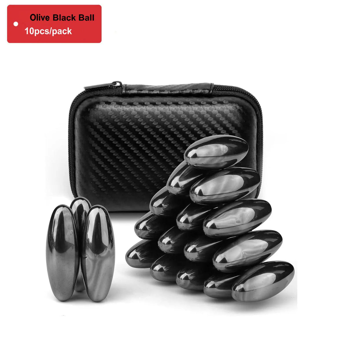 A set of black magnetic fidget balls stored in a black zippered case.