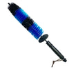A long reach soft bristle cleaning brush with alternating blue and black bristles.