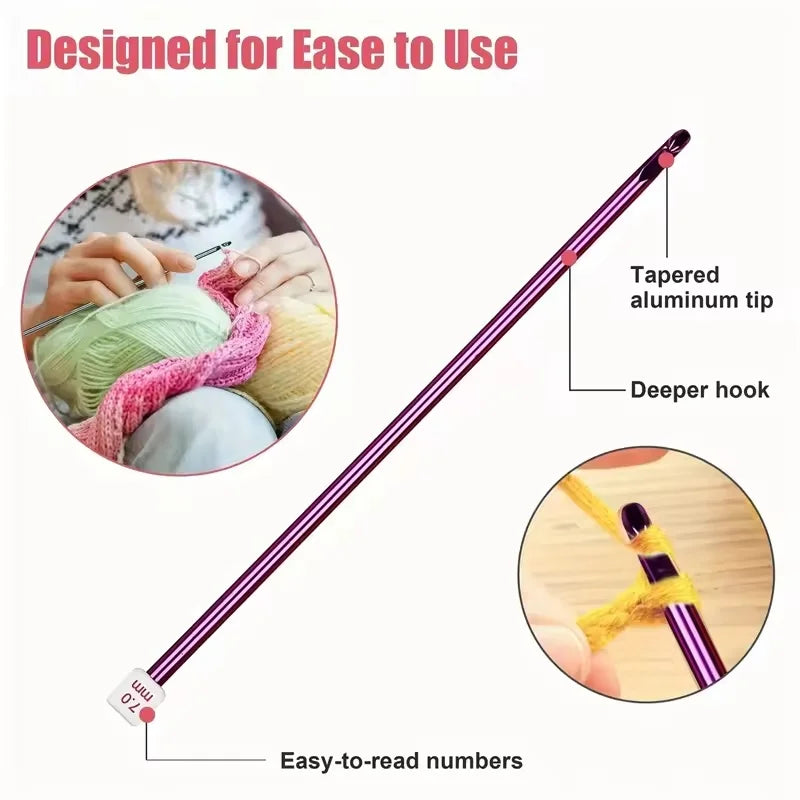 Multicolor Tunisian Afghan Crochet Hook Set (11 Sizes, 2–8 mm)