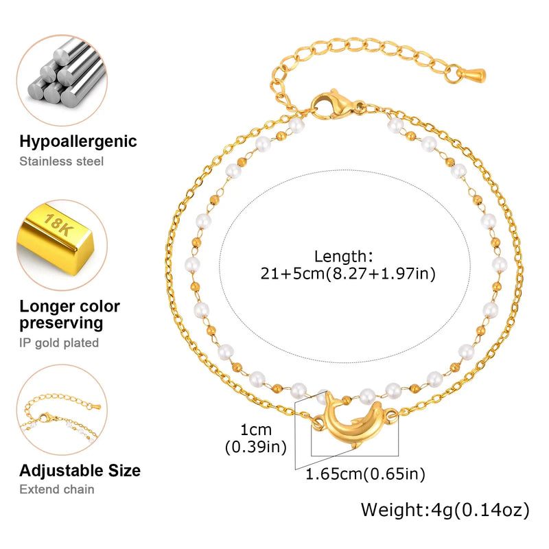 Double-Layer Bead Anklet in Stainless Steel