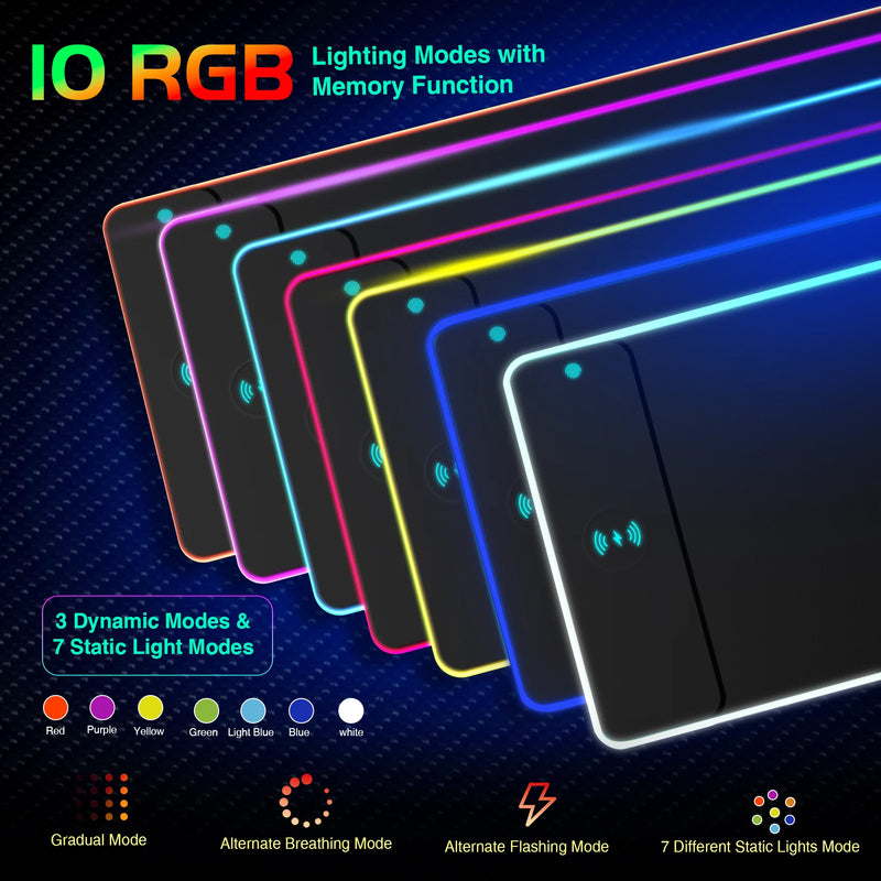 RGB Gaming Mouse Pad with 15W Wireless Charging