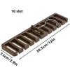 A brown belt and tie organizer with 10 slots and a hanging rack, shown in a top-down view.