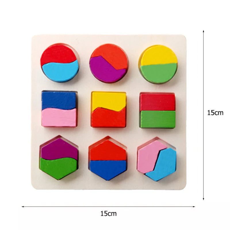 A wooden puzzle board for toddlers featuring various colored shapes and numbers.