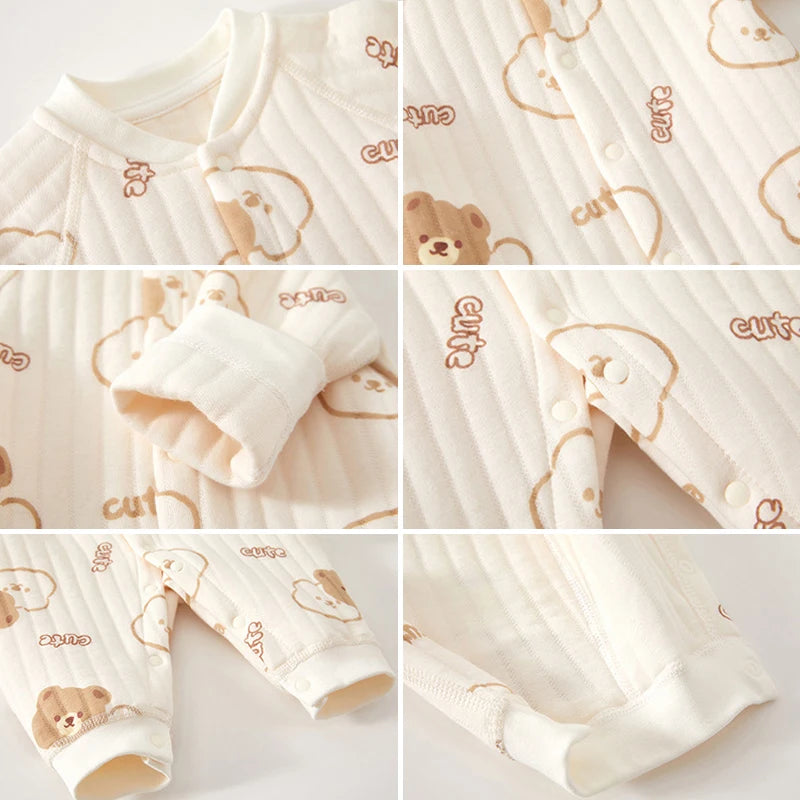Cozy Cotton Baby Romper with Cute Bear Print
