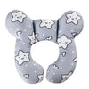 Gray baby car seat head and neck support pillow with star and heart patterns