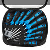 A black storage bag containing a 10-piece magnetic screwdriver set with various sizes of precision screwdrivers.