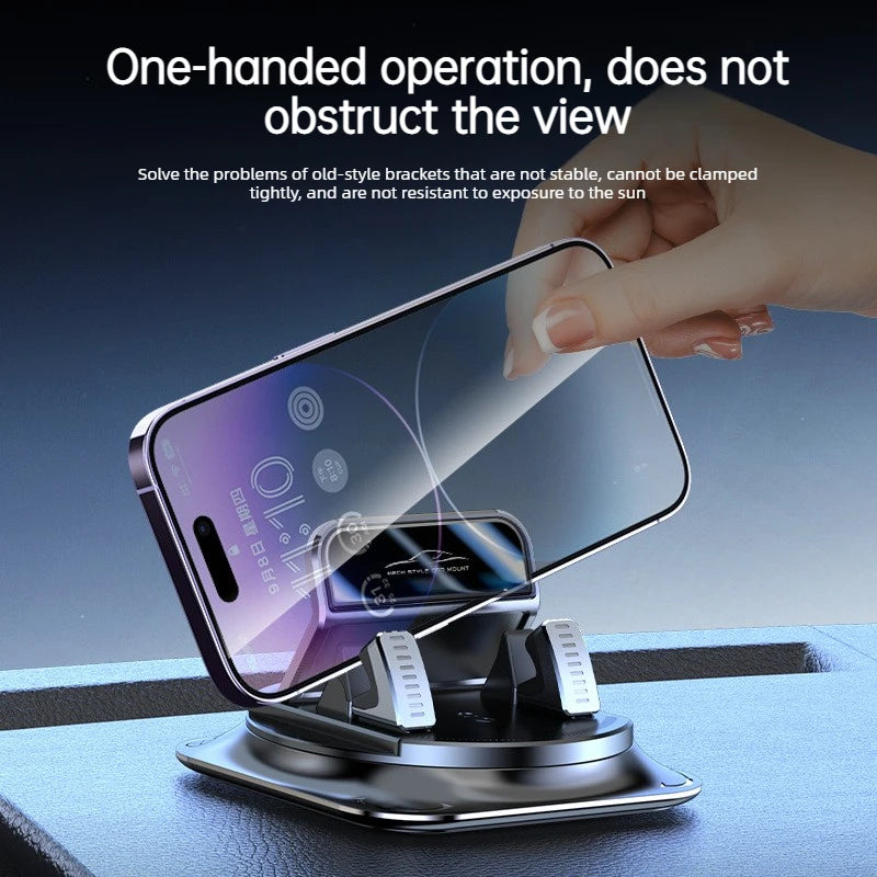 A hand is operating an anti-slip dashboard phone mount with a smartphone, demonstrating its one-handed operation.