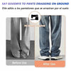 Comparaison avant/après : pantalon traînant par terre avant et après utilisation de clips anti-dérapants invisibles