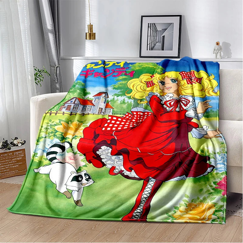 Cartoon Anime Flannel Throw Blanket in Candy Girl Design