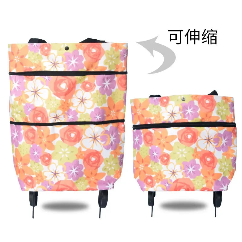 Folding Shopping Cart with Wheels - Oxford Fabric Trolley Bag