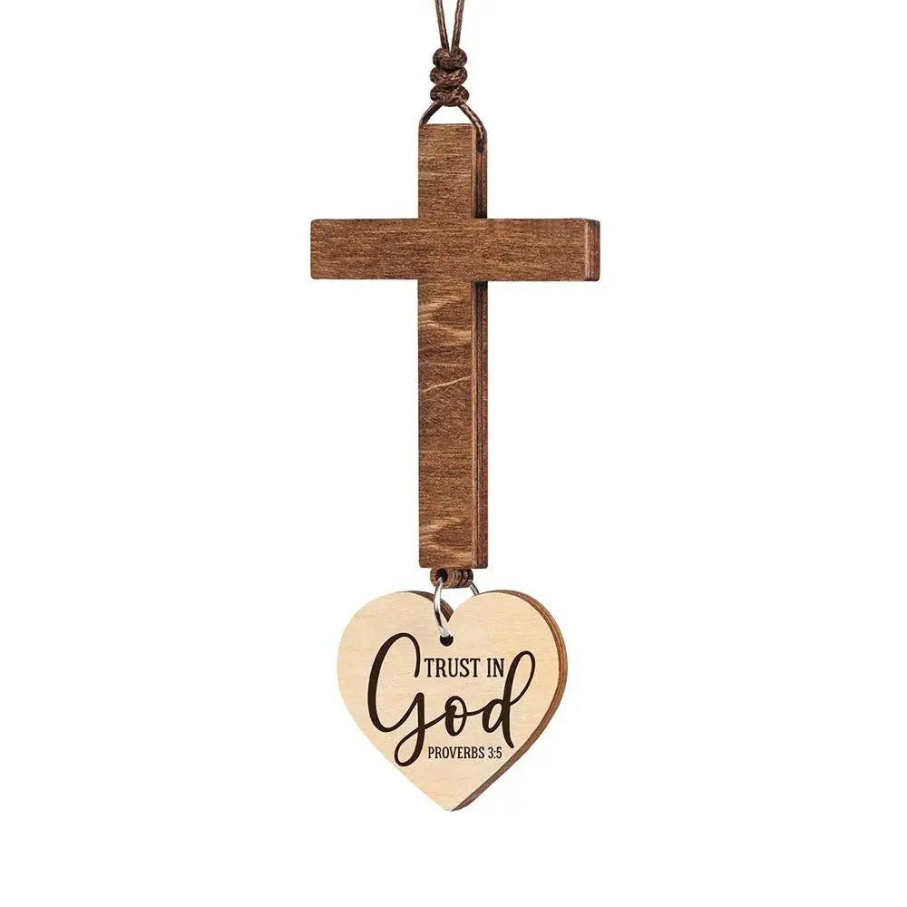 Wood Cross Car Rearview Mirror Pendant with Bible Verse
