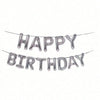 A string of silver foil numbers spelling HAPPY BIRTHDAY used for balloon garlands.