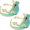 A pair of adjustable green tree frog rings made of metal jewelry.