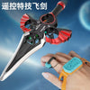 A close-up of an RC Flying Sword model with red and black components, held by a hand.