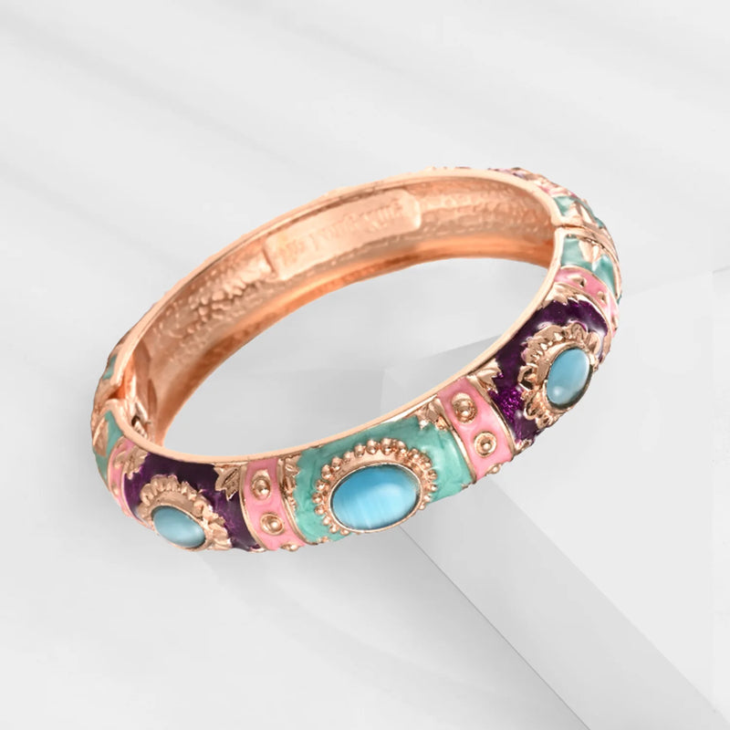 Enamel Bangle Bracelet with Rose Gold Plating