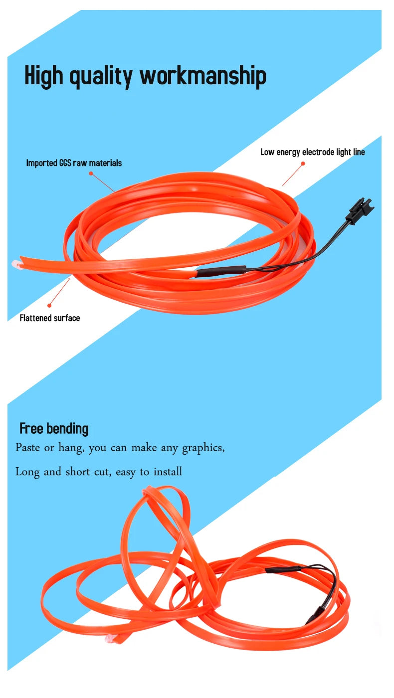Orange flexible LED light strip wire coiled and laid out for crafting or installation