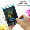 A hand writes on an 8.5-inch LCD writing tablet, demonstrating colored handwriting.