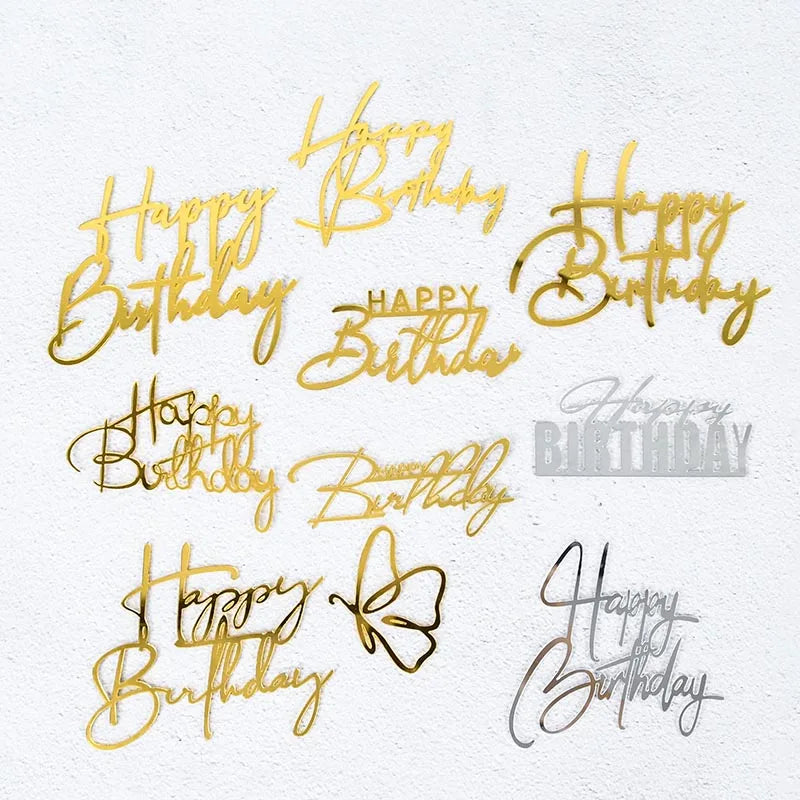 Golden Acrylic Happy Birthday Cake Topper