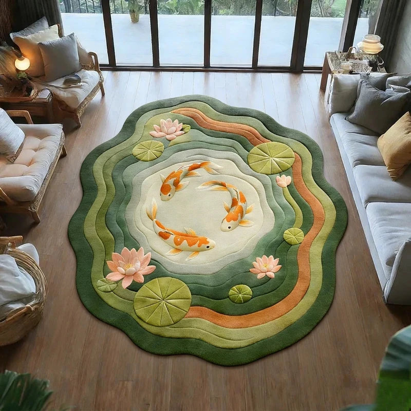 Round Non-Slip Koi Fish Pattern Plush Rug