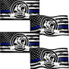 A set of four black and white striped flags featuring a silhouette of a bear head and the text CODE 4 on an American flag bac