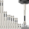A collection of twelve magnetic screwdriver bits with non-slip designs displayed vertically.